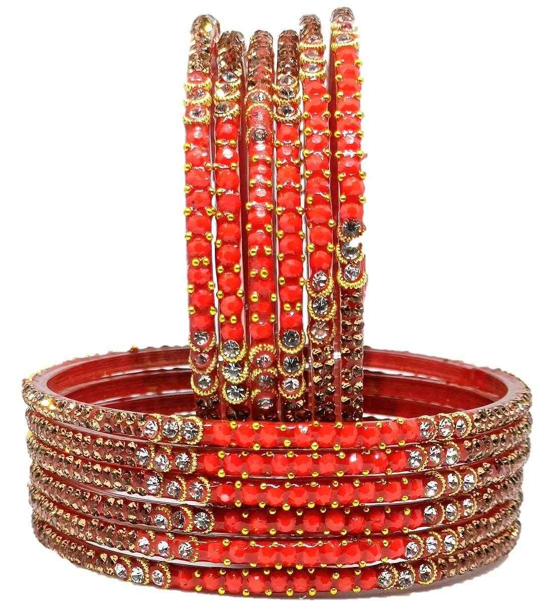T4 Jewels (Large Size) Red & MultiColor Glass Bangles (Pack Of 12)-ARCL Red Large Size Bangles T4 Jewels