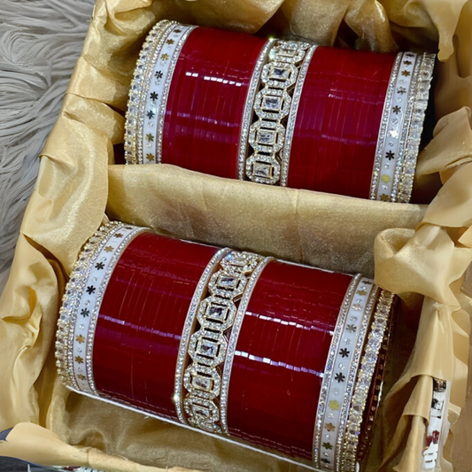 T4 Jewels ✨ Traditional Red Chura Set with Multi-Color Round Stones 💎-10H