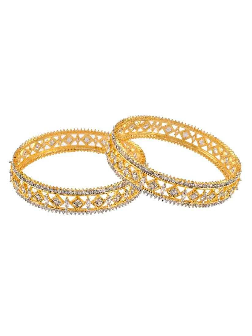Set of 2 AD Gold Plated Kada Bangles for Women (AD-0017) AD Bangles T4 Jewels