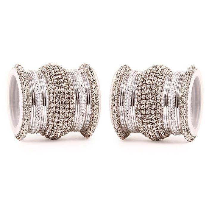 Set of 2 Colored Chakri Shining Bangle Set All Silver All Bangle Sets T4 Jewels
