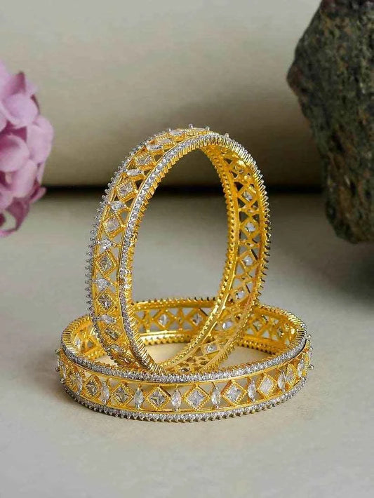 Set of 2 AD Gold Plated Kada Bangles for Women (AD-0017) AD Bangles T4 Jewels