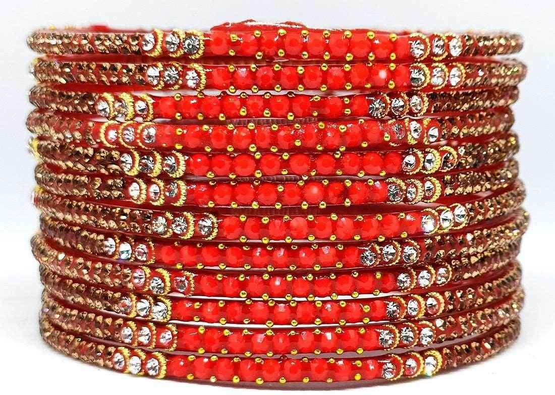 T4 Jewels (Large Size) Red & MultiColor Glass Bangles (Pack Of 12)-ARCL Large Size Bangles T4 Jewels
