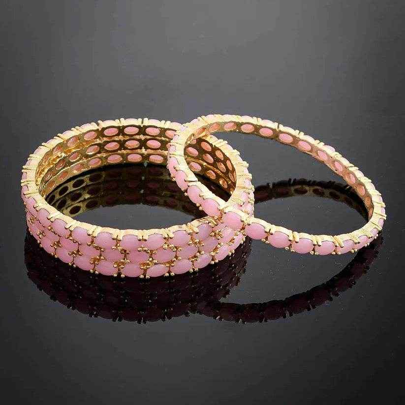 Set Of Four Gold Plated Pink American diamond Handmade Ethnic bangle for women (AD-0018) AD Bangles T4 Jewels