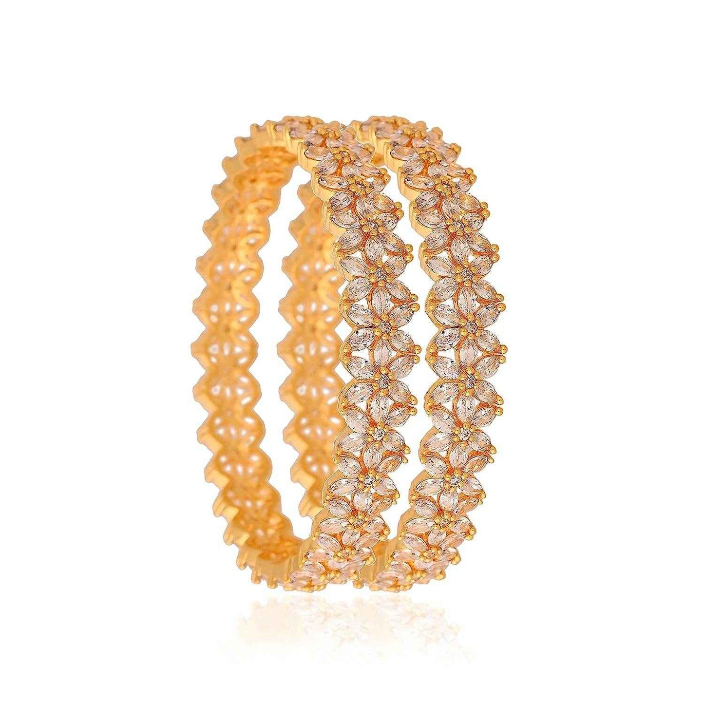 Trending American Diamond Gold Plated Bangle Kada Set For Women & Girls (Set Of 2) AD Bangles T4 Jewels