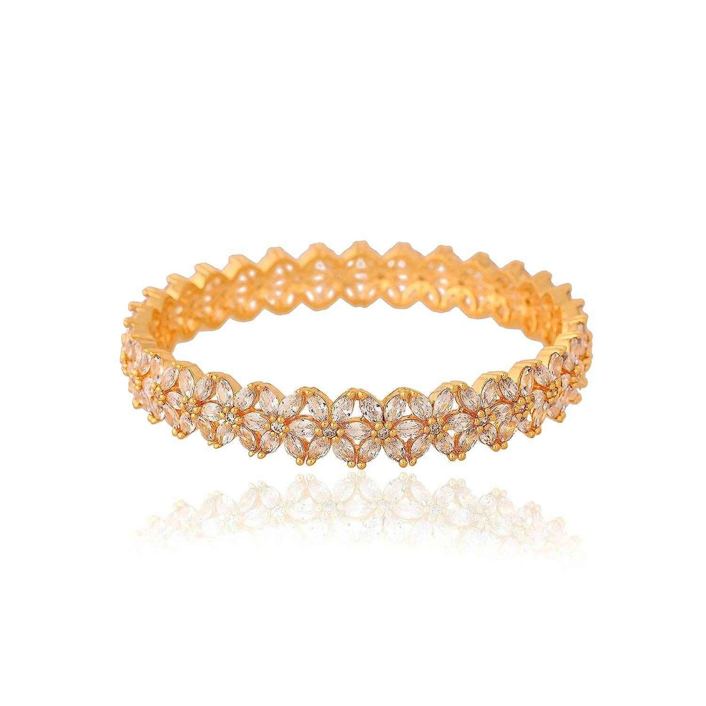 Trending American Diamond Gold Plated Bangle Kada Set For Women & Girls (Set Of 2) AD Bangles T4 Jewels