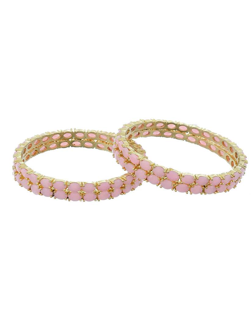 Set Of Four Gold Plated Pink American diamond Handmade Ethnic bangle for women (AD-0018) AD Bangles T4 Jewels