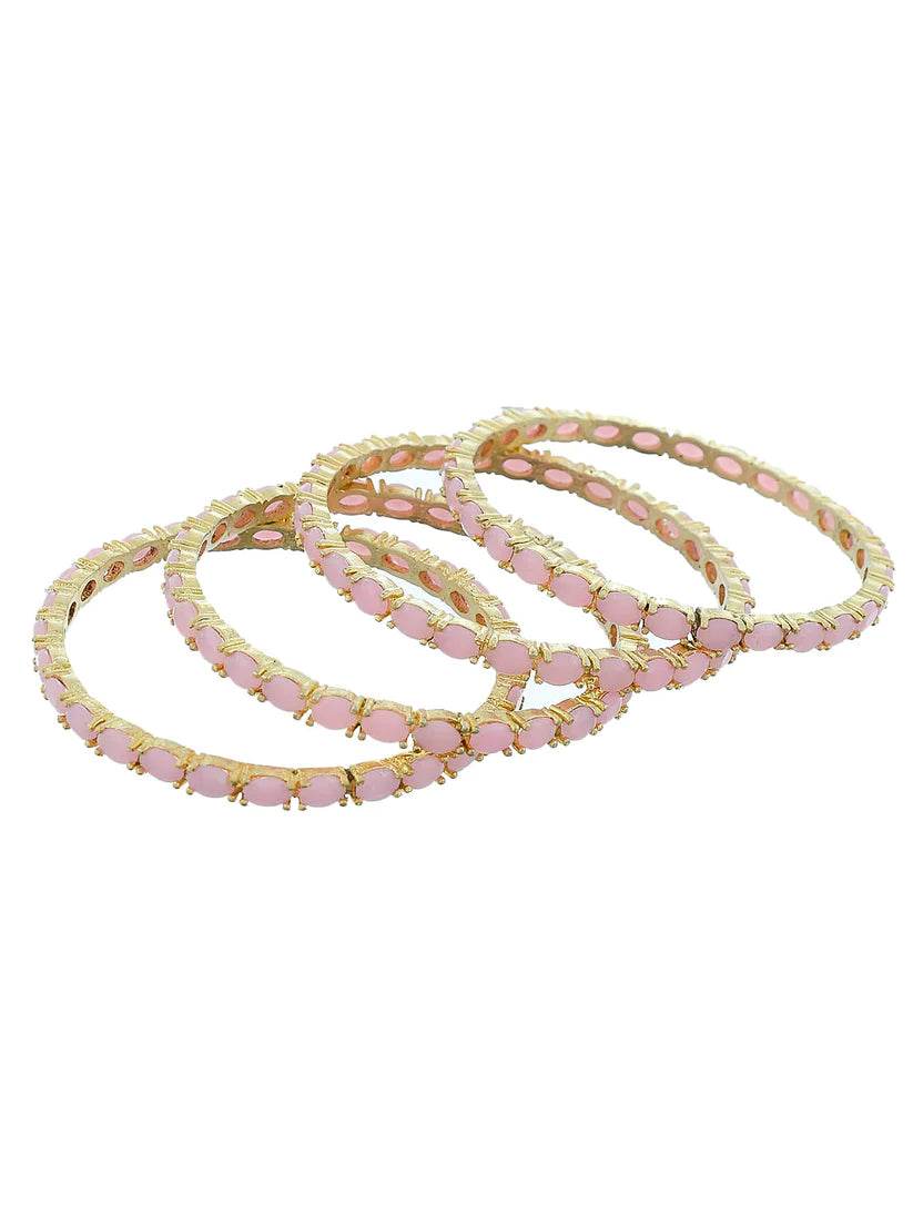 Set Of Four Gold Plated Pink American diamond Handmade Ethnic bangle for women (AD-0018) AD Bangles T4 Jewels