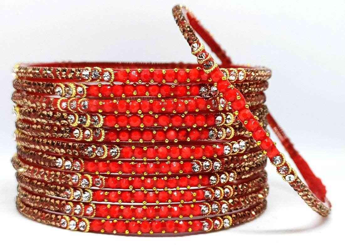 T4 Jewels (Large Size) Red & MultiColor Glass Bangles (Pack Of 12)-ARCL Large Size Bangles T4 Jewels