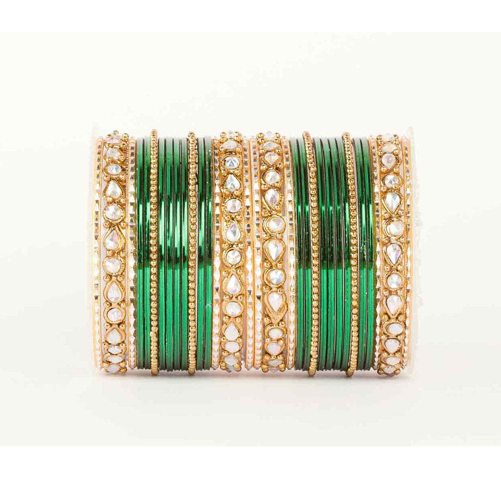 Kundan Gold Plating Bangle Set Green All Bangle Sets T4 Jewels