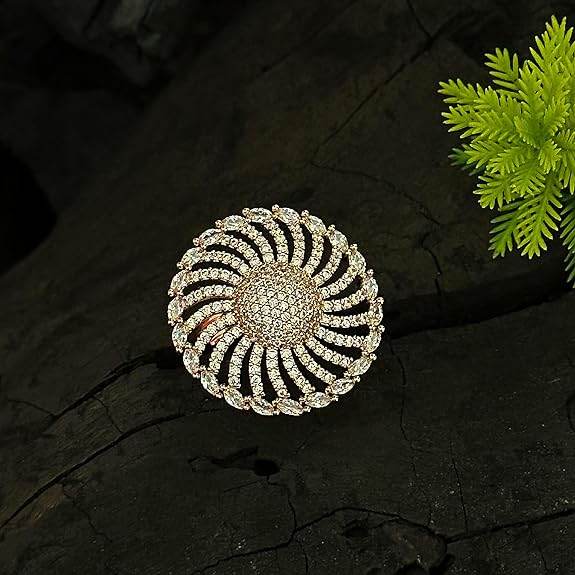 T4 Jewels Rose Gold Color American Diamond (AD) Ring - ADR001 Rings T4 Jewels