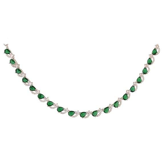 T4 Jewels Green Color American Diamond Necklace Necklaces T4 Jewels