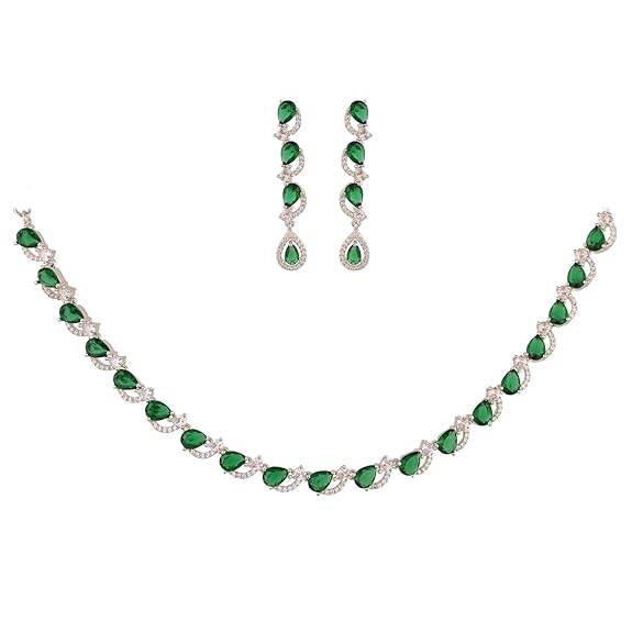 T4 Jewels Green Color American Diamond Necklace Necklaces T4 Jewels