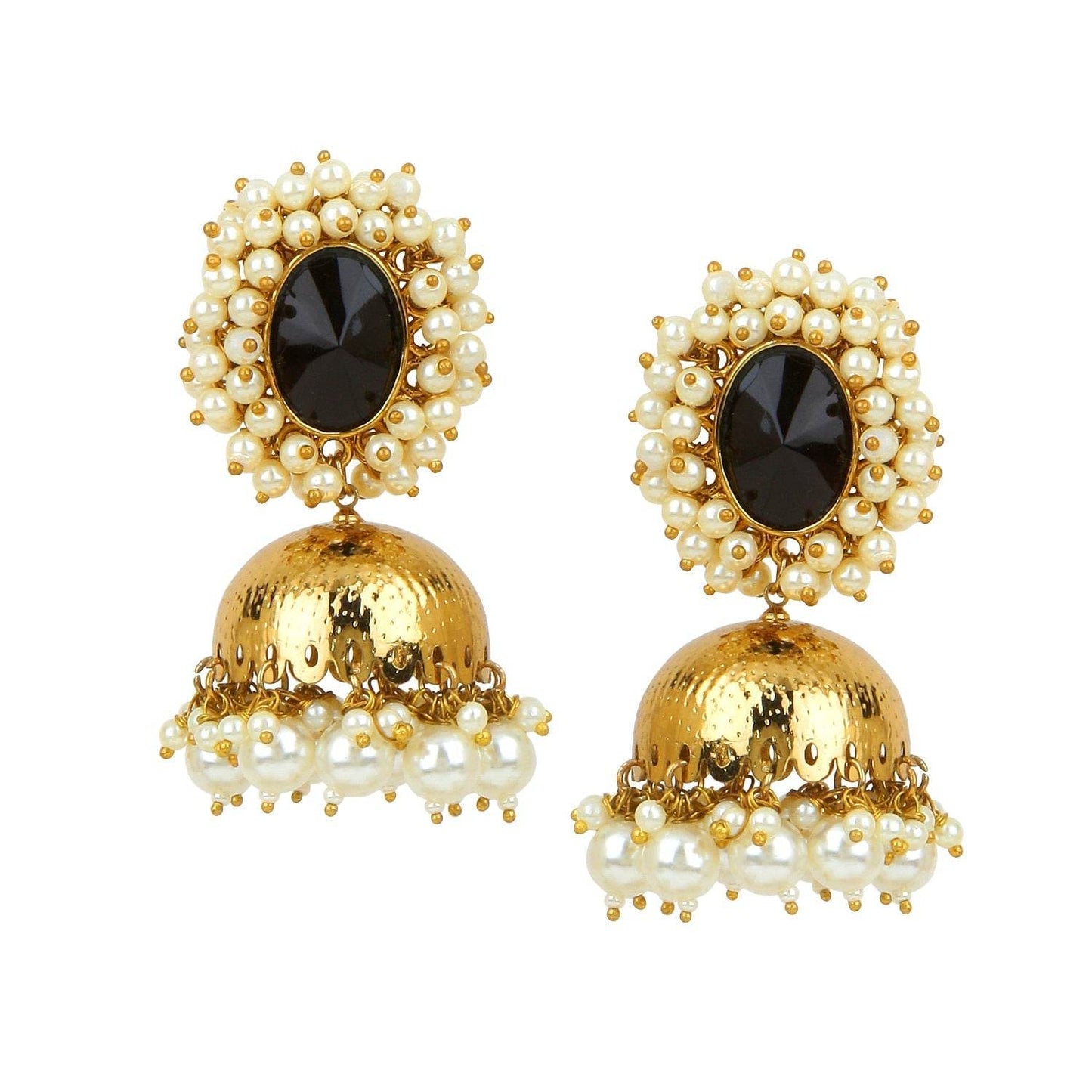 Beaded Jhumki Earring with Glass Stone by T4 Jewels Black T4 Jewels