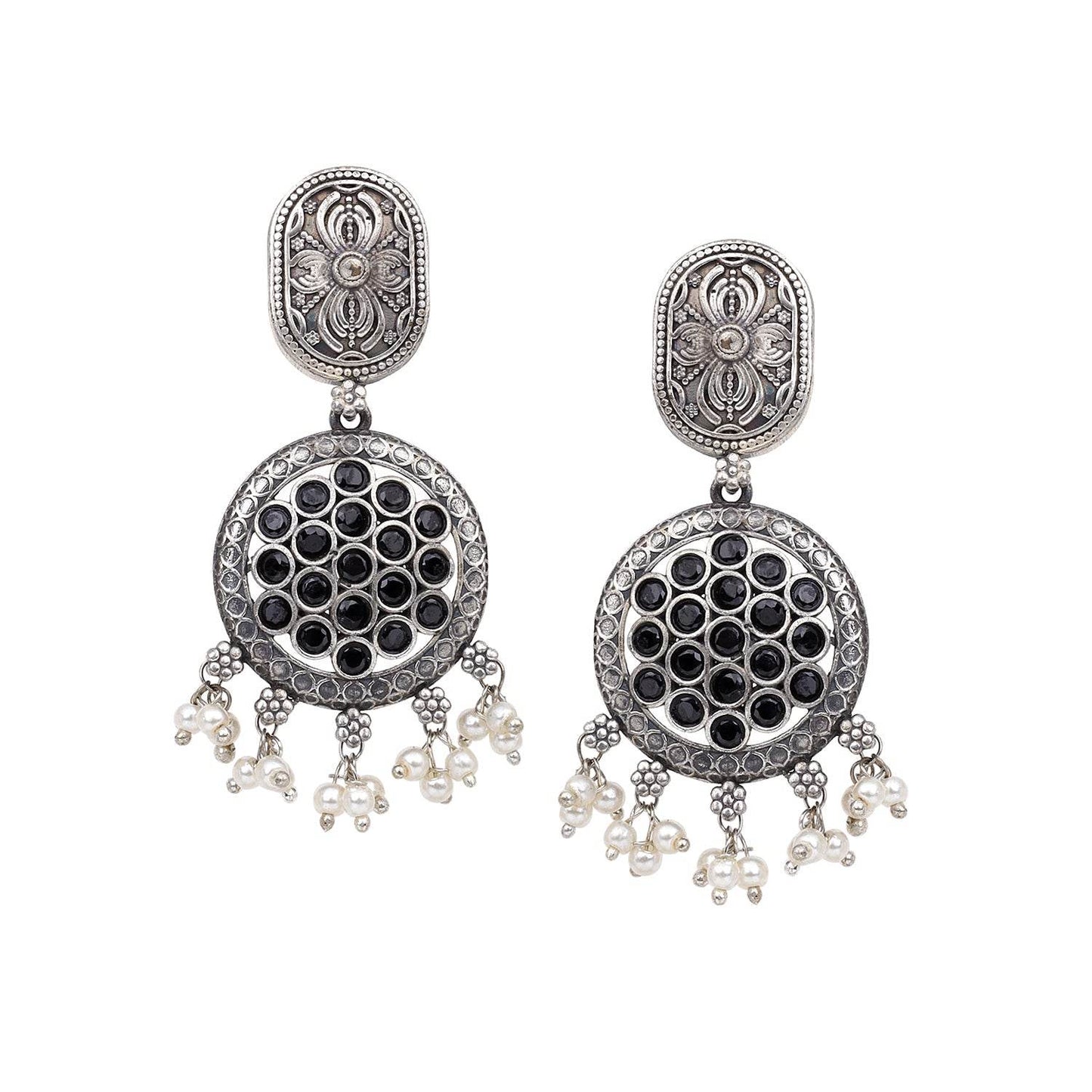 Beautiful Oxidized Silver Earring with Black Stones T4 Jewels