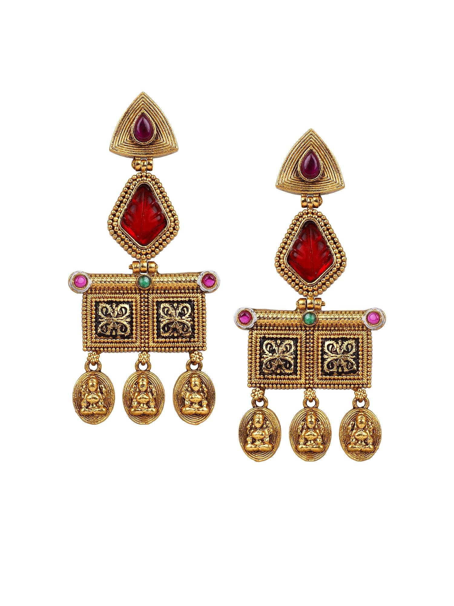 Temple Jewellery Earring with Goddess Symbol Drops by T4 Jewels T4 Jewels