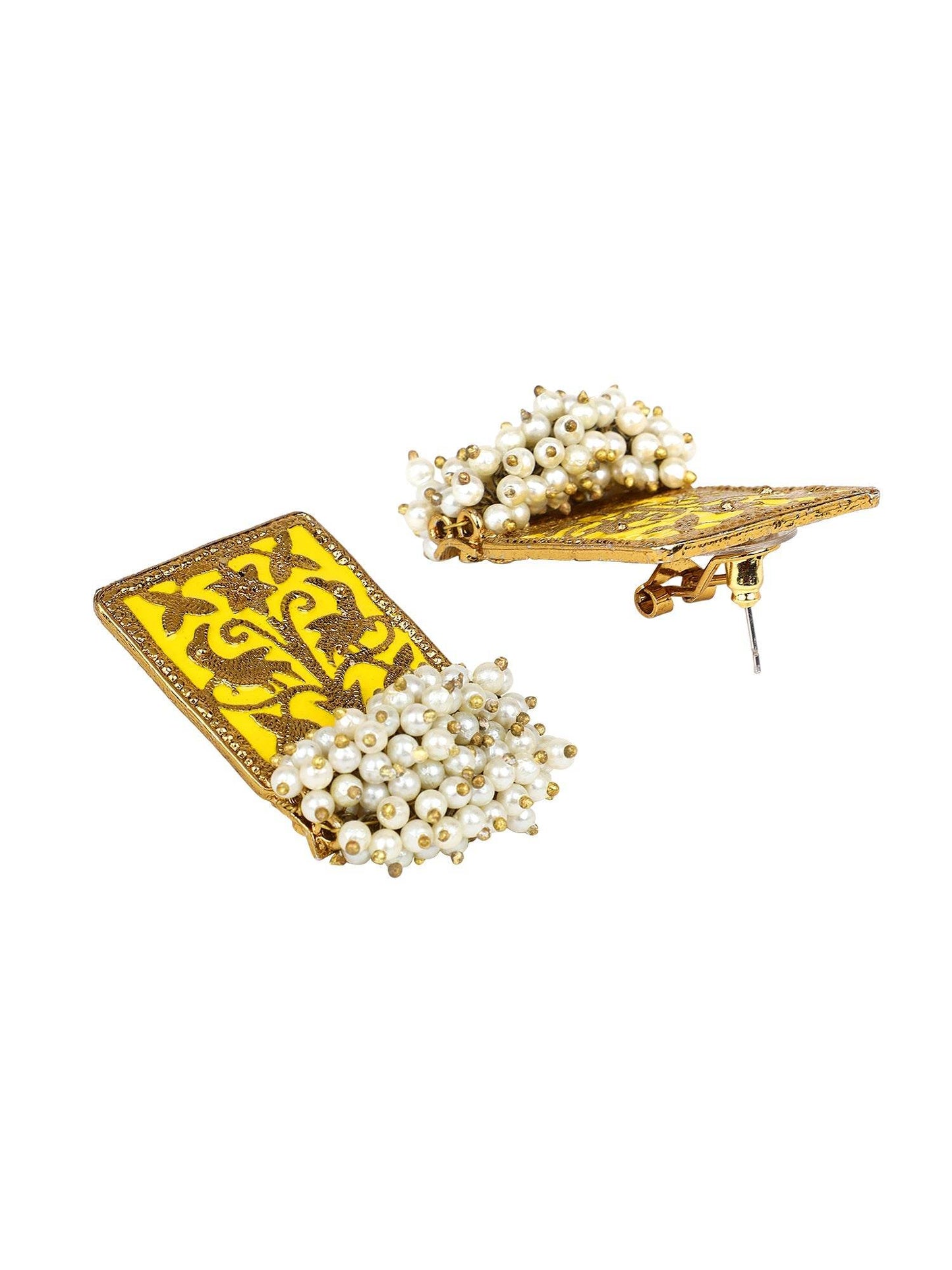 Enamel Earring with Gajra Pearl Border by T4 Jewels T4 Jewels
