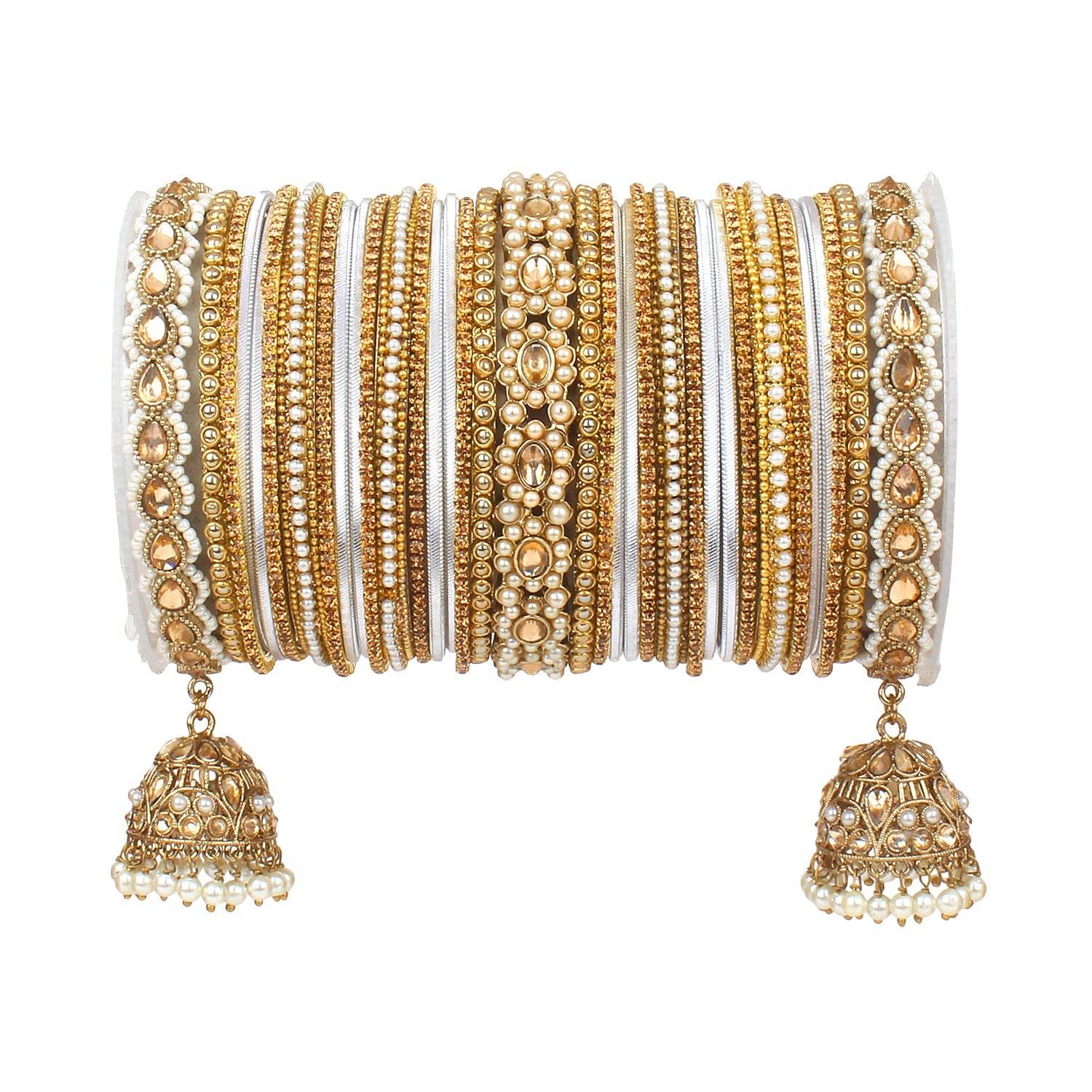 Rich Texture bangle set with Jhumki Borders by T4 Jewels for One Hand Silver All Bangle Sets T4 Jewels