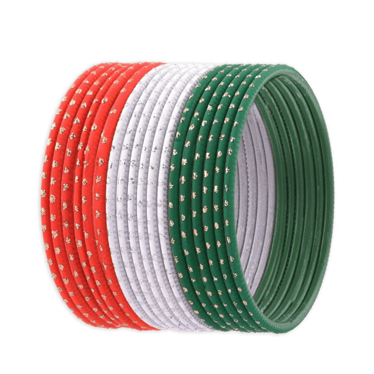 T4 Jewels Dotted Tricolor Bangle Set (Pack Of 18) Tricolor Bangles T4 Jewels