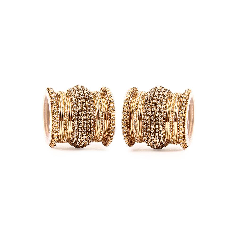 Set of 2 Colored Chakri Shining Bangle Set Golden All Bangle Sets T4 Jewels