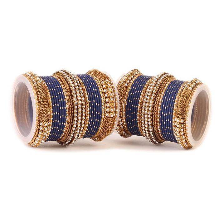 Set of 2 Bridal Jaali Work Bangle Set Blue All Bangle Sets T4 Jewels