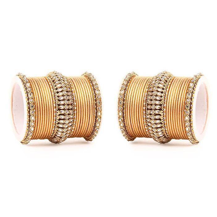 Set of 2 Bridal Kundan Bangle Set Golden All Bangle Sets T4 Jewels
