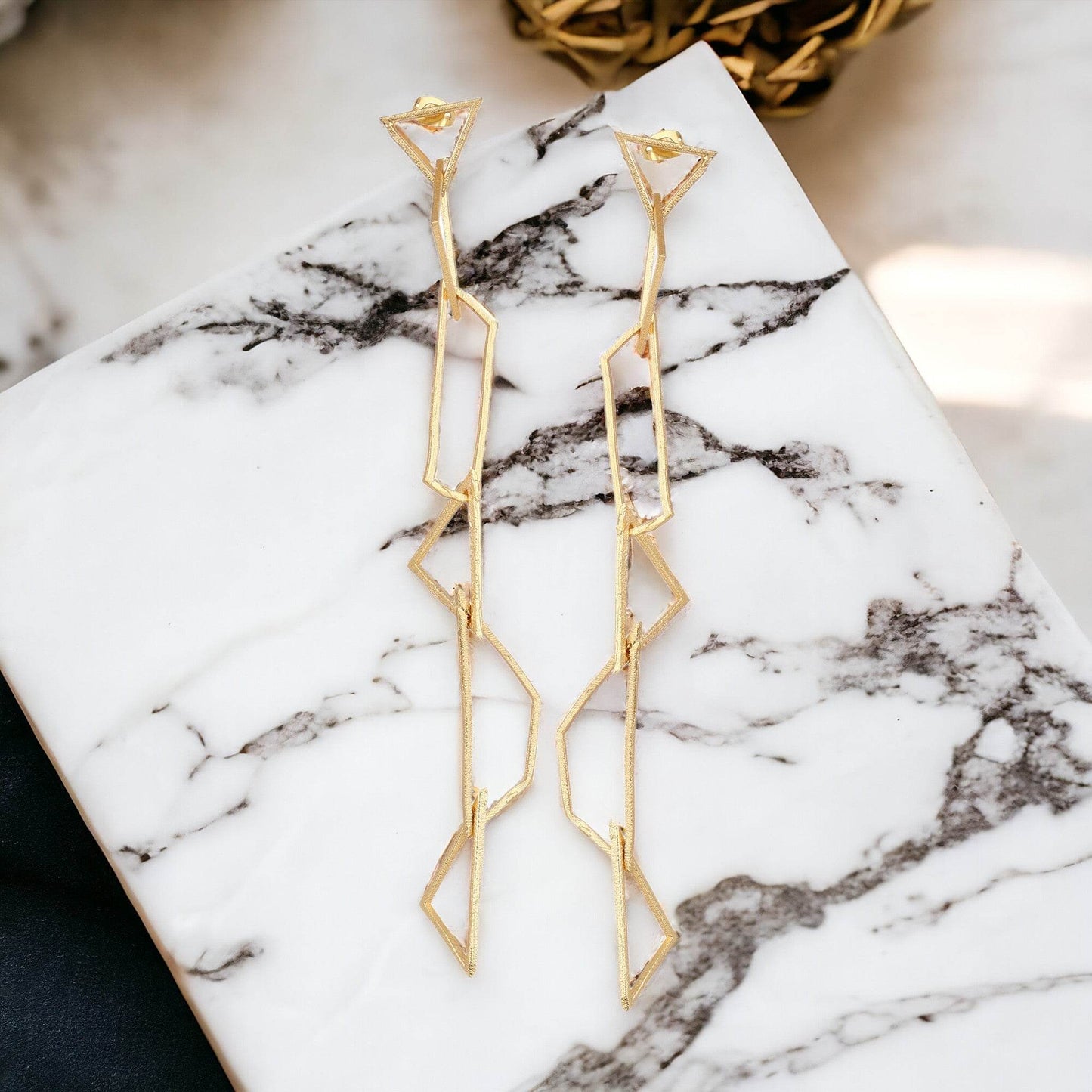 Pretty Long Matte Gold Finish Earrings for partywear T4 Jewels
