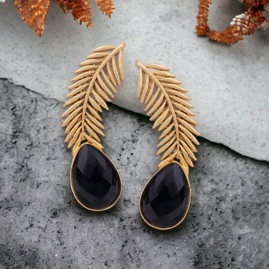 Matte Gold Finish Jhumki Earrings Black T4 Jewels