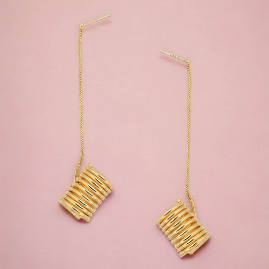 Matte Gold Finish Long drop wire design Earrings T4 Jewels