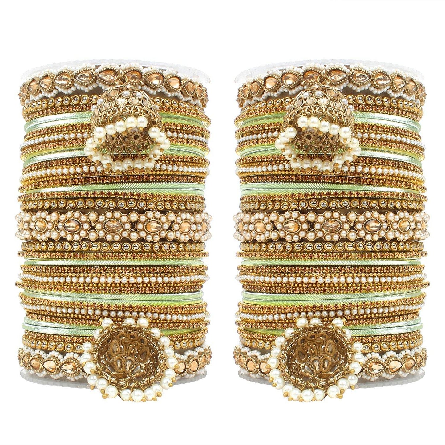 Set of 2 Rich Texture bangle set with Jhumki Borders by T4 Jewels Pista All Bangle Sets T4 Jewels