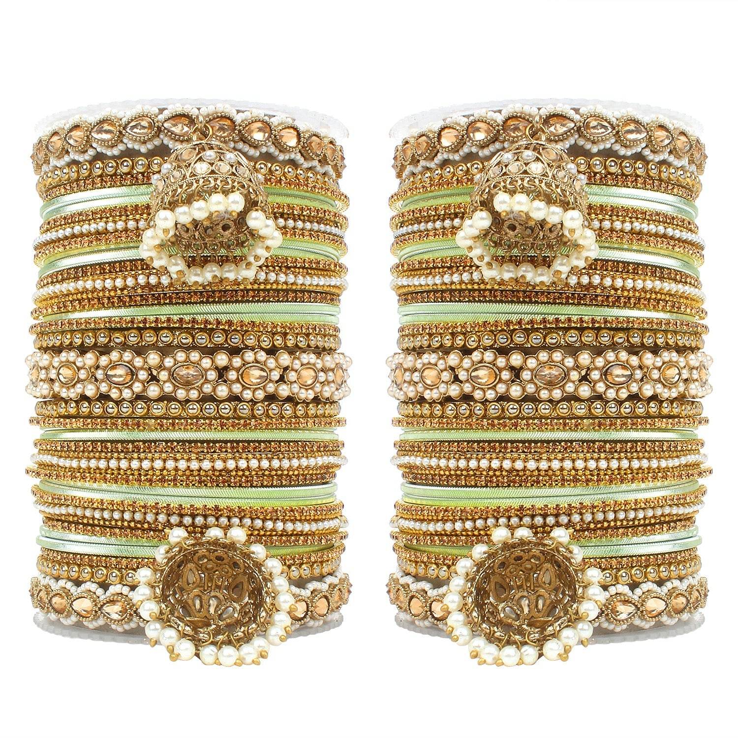 Set of 2 Rich Texture bangle set with Jhumki Borders by T4 Jewels Pista All Bangle Sets T4 Jewels