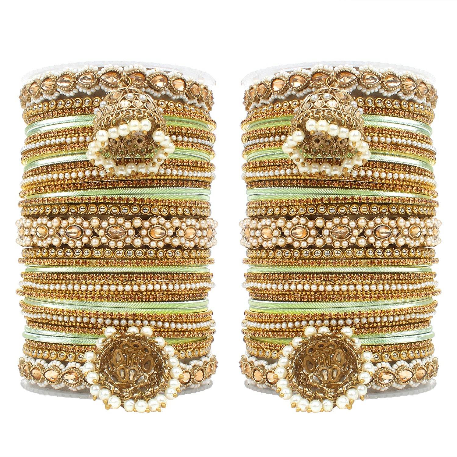 Set of 2 Rich Texture bangle set with Jhumki Borders by T4 Jewels Pista All Bangle Sets T4 Jewels