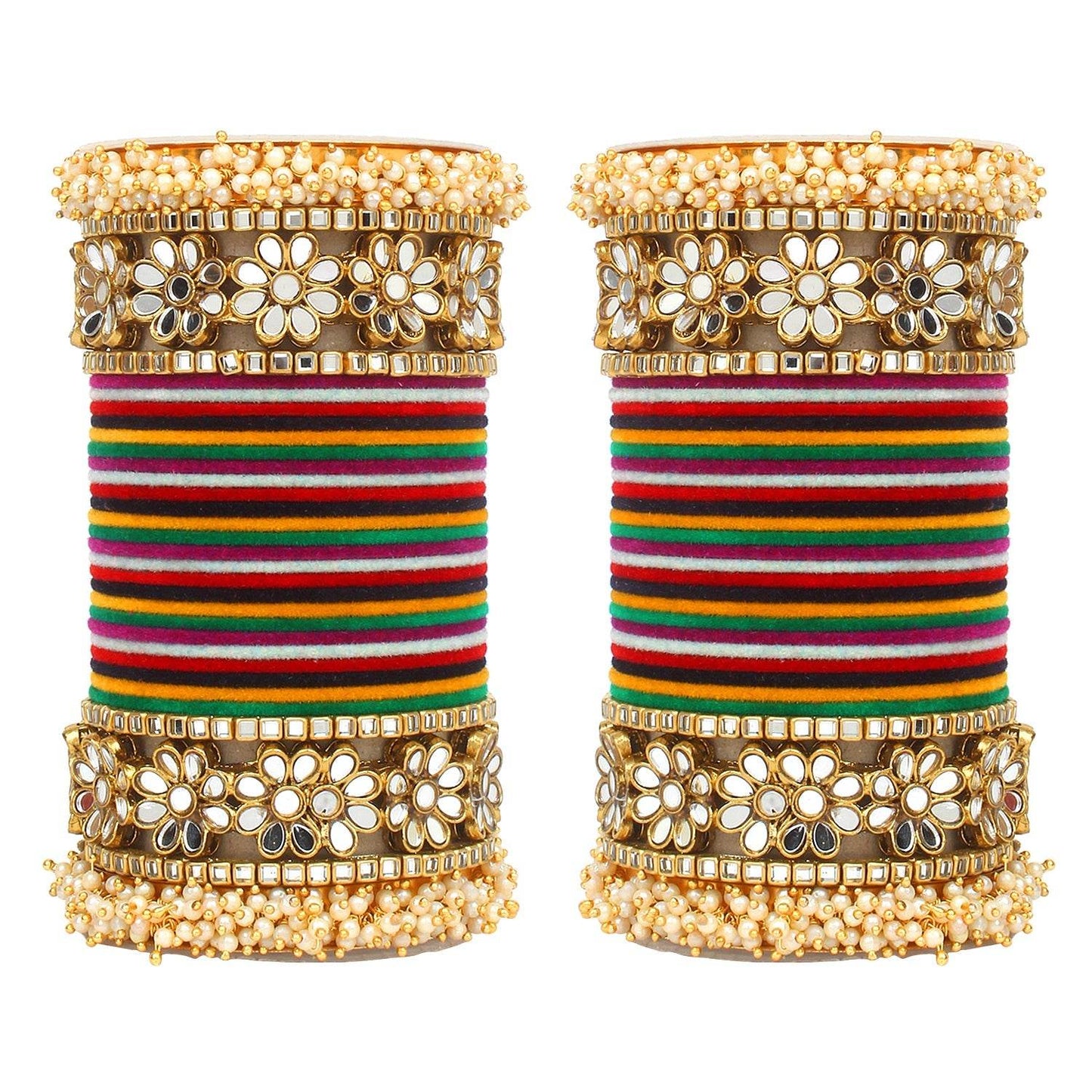 Flower Mirror Bangle Set with Velvet Bangles by T4 Jewels Multi All Bangle Sets T4 Jewels