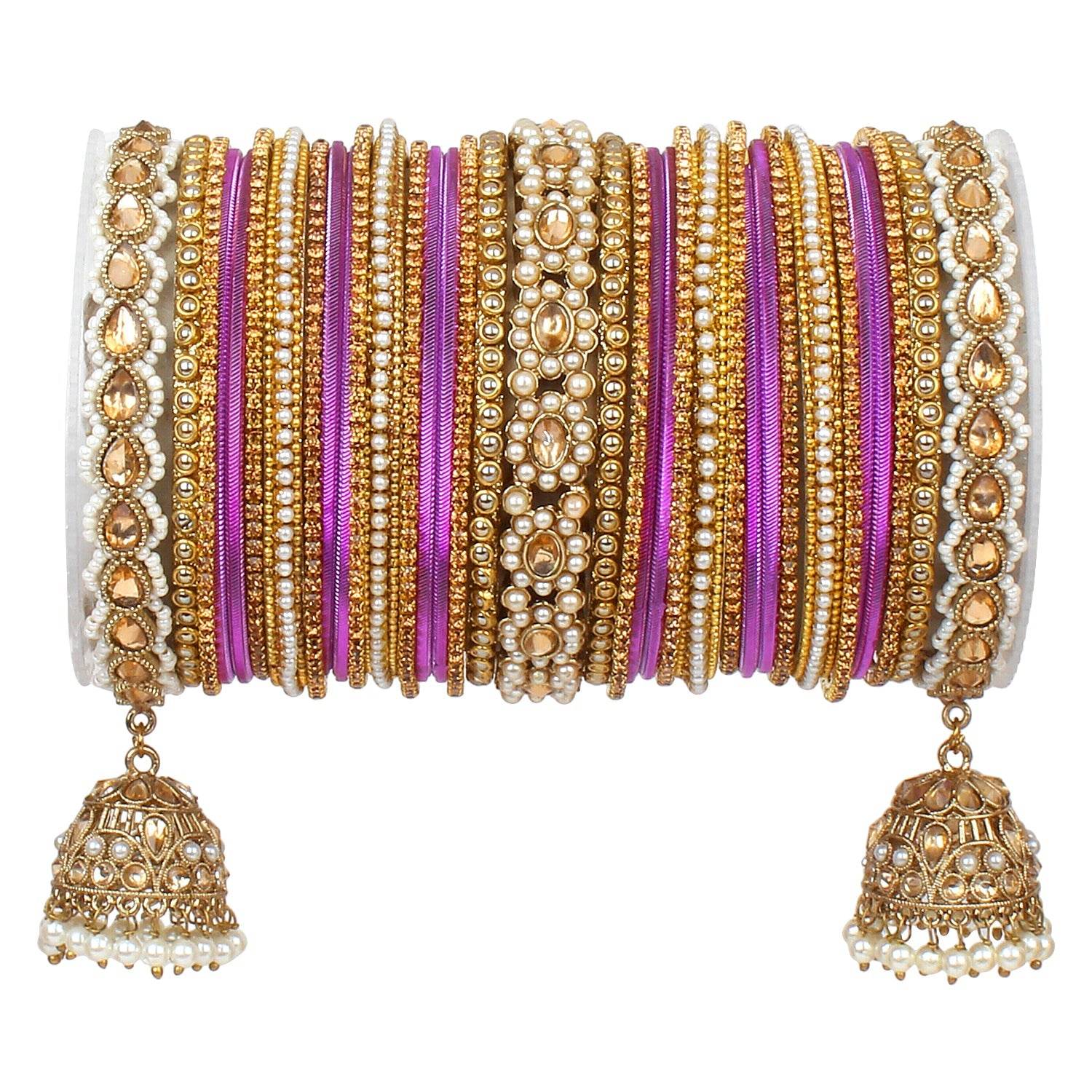 Rich Texture bangle set with Jhumki Borders by T4 Jewels for One Hand Purple All Bangle Sets T4 Jewels