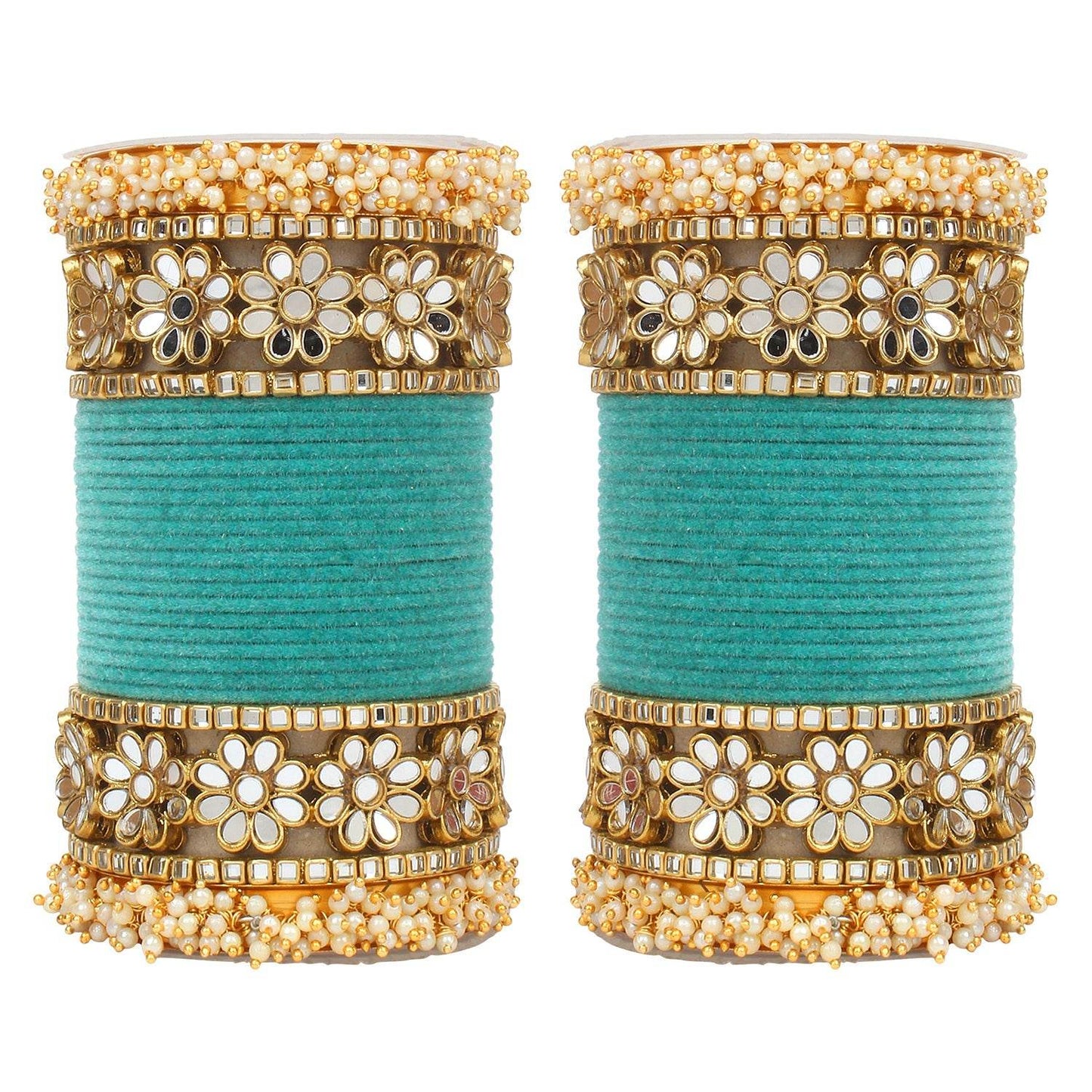 Flower Mirror Bangle Set with Velvet Bangles by T4 Jewels 91LL All Bangle Sets T4 Jewels