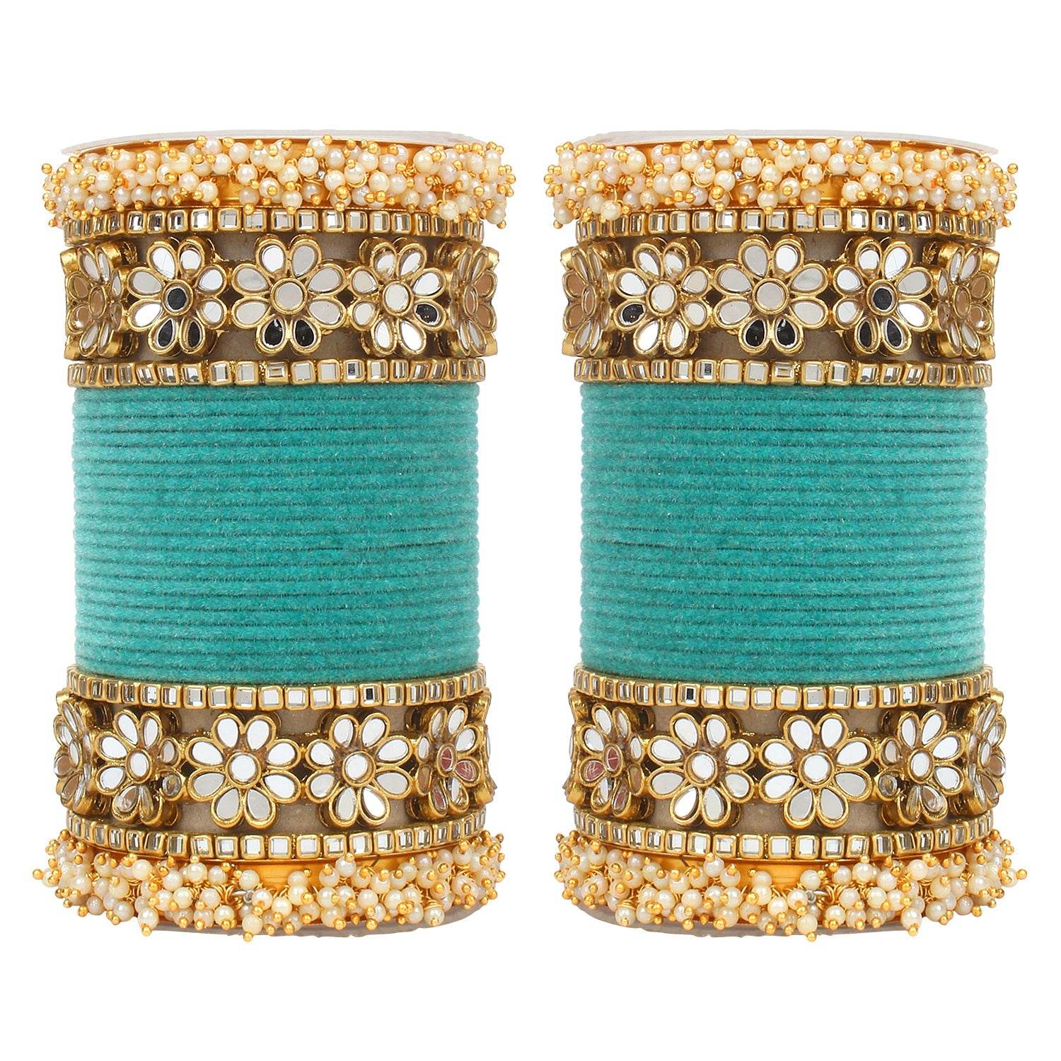 Flower Mirror Bangle Set with Velvet Bangles by T4 Jewels 91LL All Bangle Sets T4 Jewels
