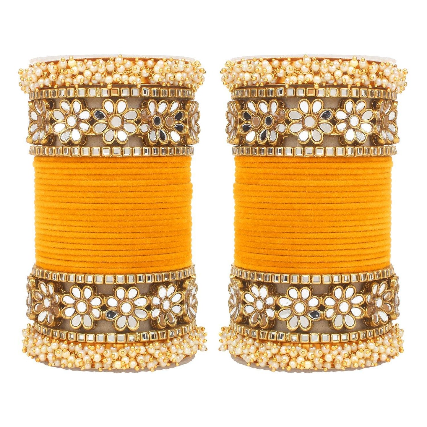 Flower Mirror Bangle Set with Velvet Bangles by T4 Jewels Mango All Bangle Sets T4 Jewels