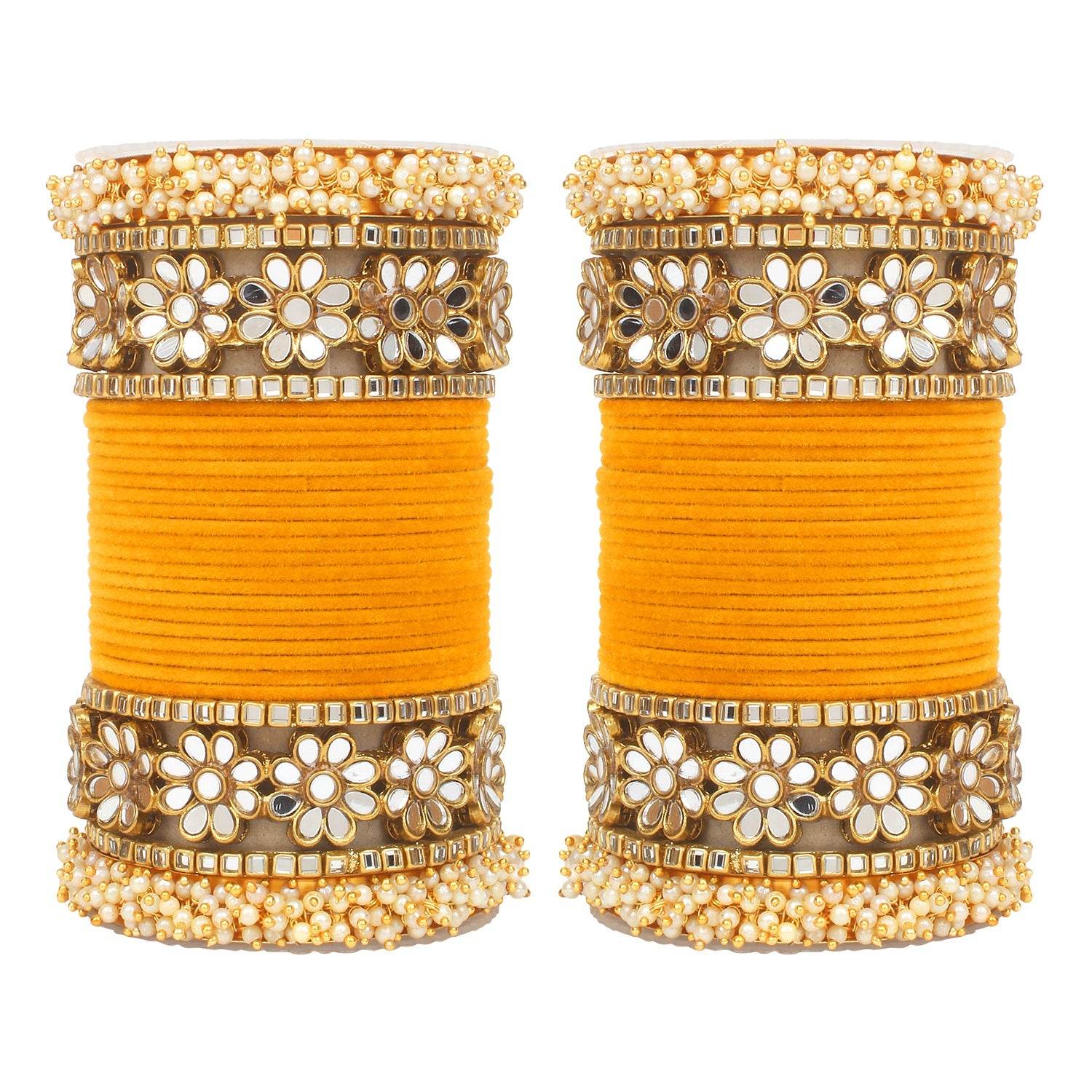 Flower Mirror Bangle Set with Velvet Bangles by T4 Jewels Mango All Bangle Sets T4 Jewels