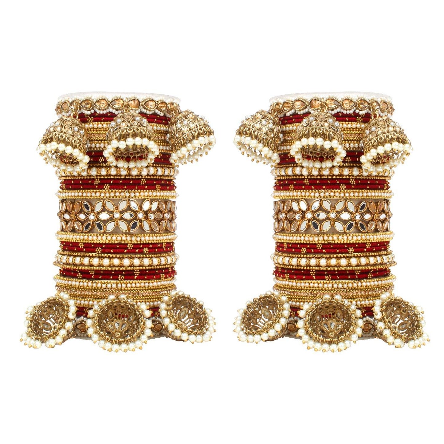 Traditional Jhumki Bangle Set with Thread Bangles and Mirror Kada Maroon All Bangle Sets T4 Jewels