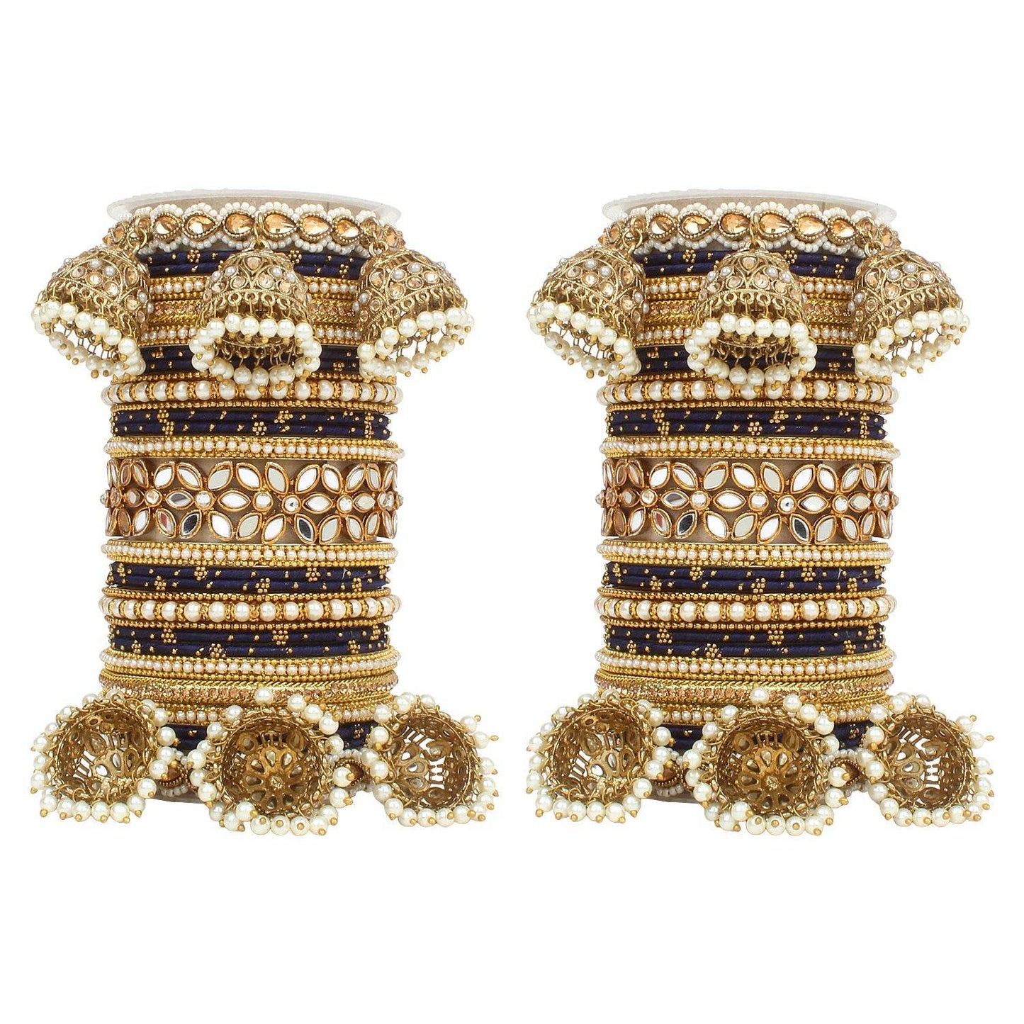 Traditional Jhumki Bangle Set with Thread Bangles and Mirror Kada Black blue All Bangle Sets T4 Jewels