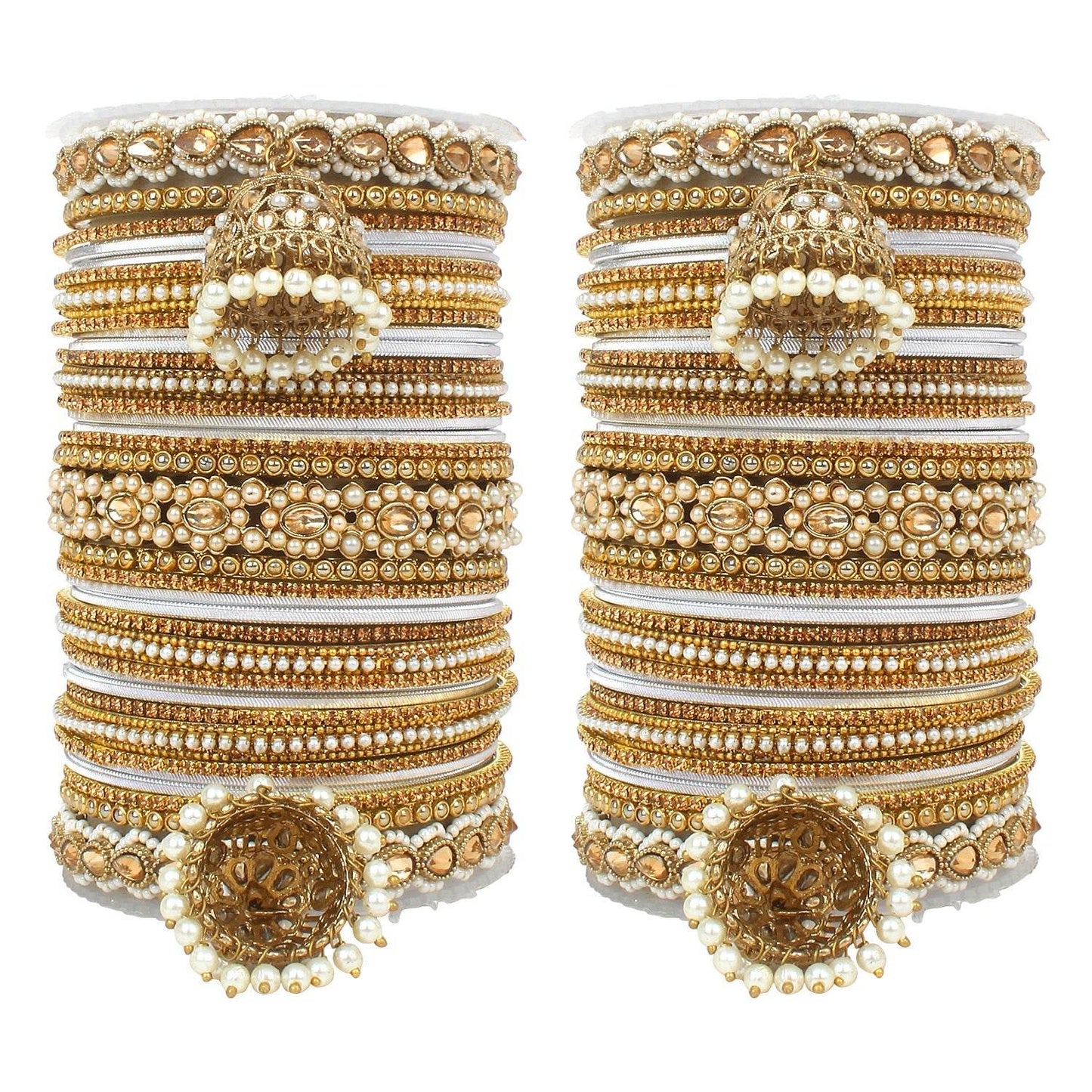 Set of 2 Rich Texture bangle set with Jhumki Borders by T4 Jewels Silver All Bangle Sets T4 Jewels
