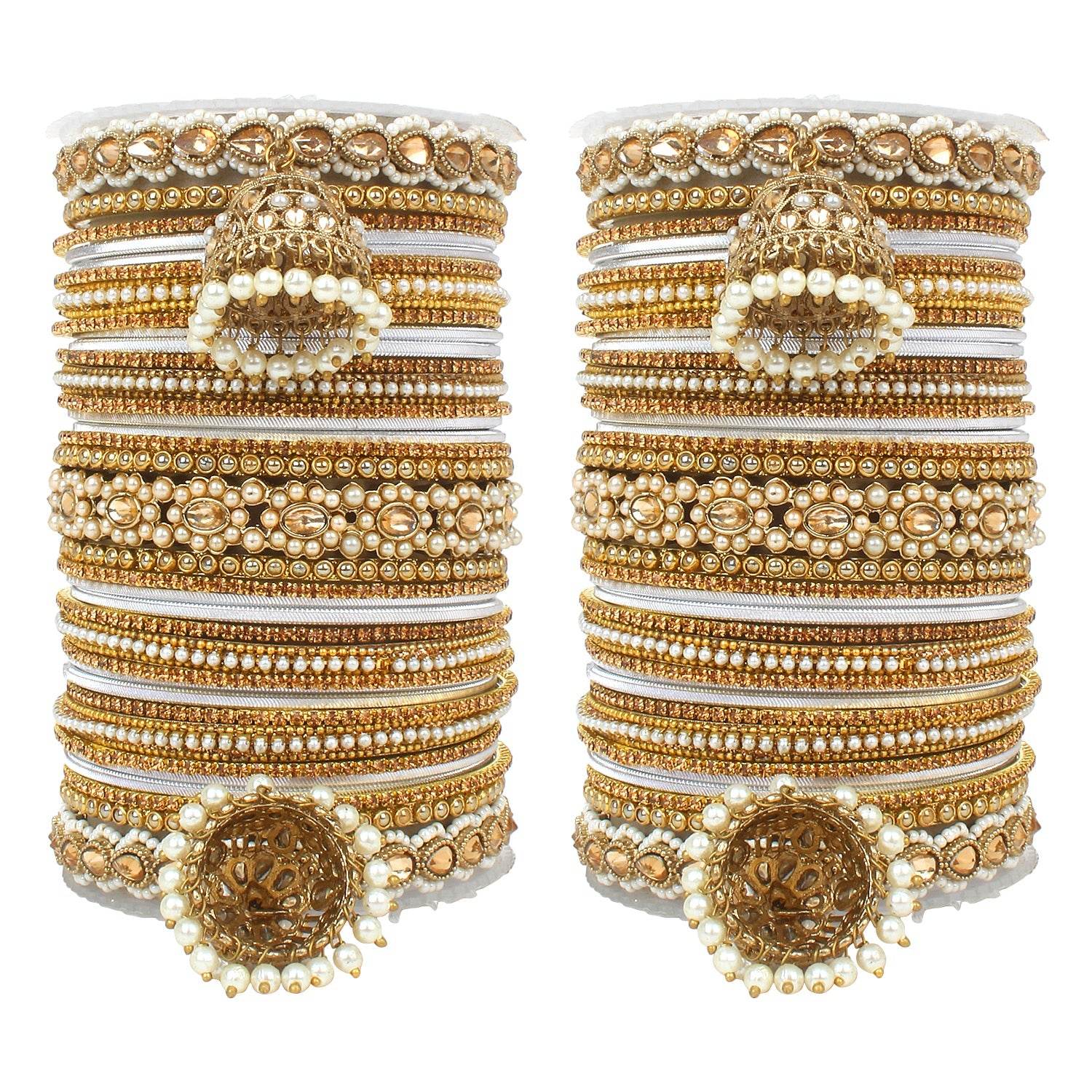 Set of 2 Rich Texture bangle set with Jhumki Borders by T4 Jewels Silver All Bangle Sets T4 Jewels