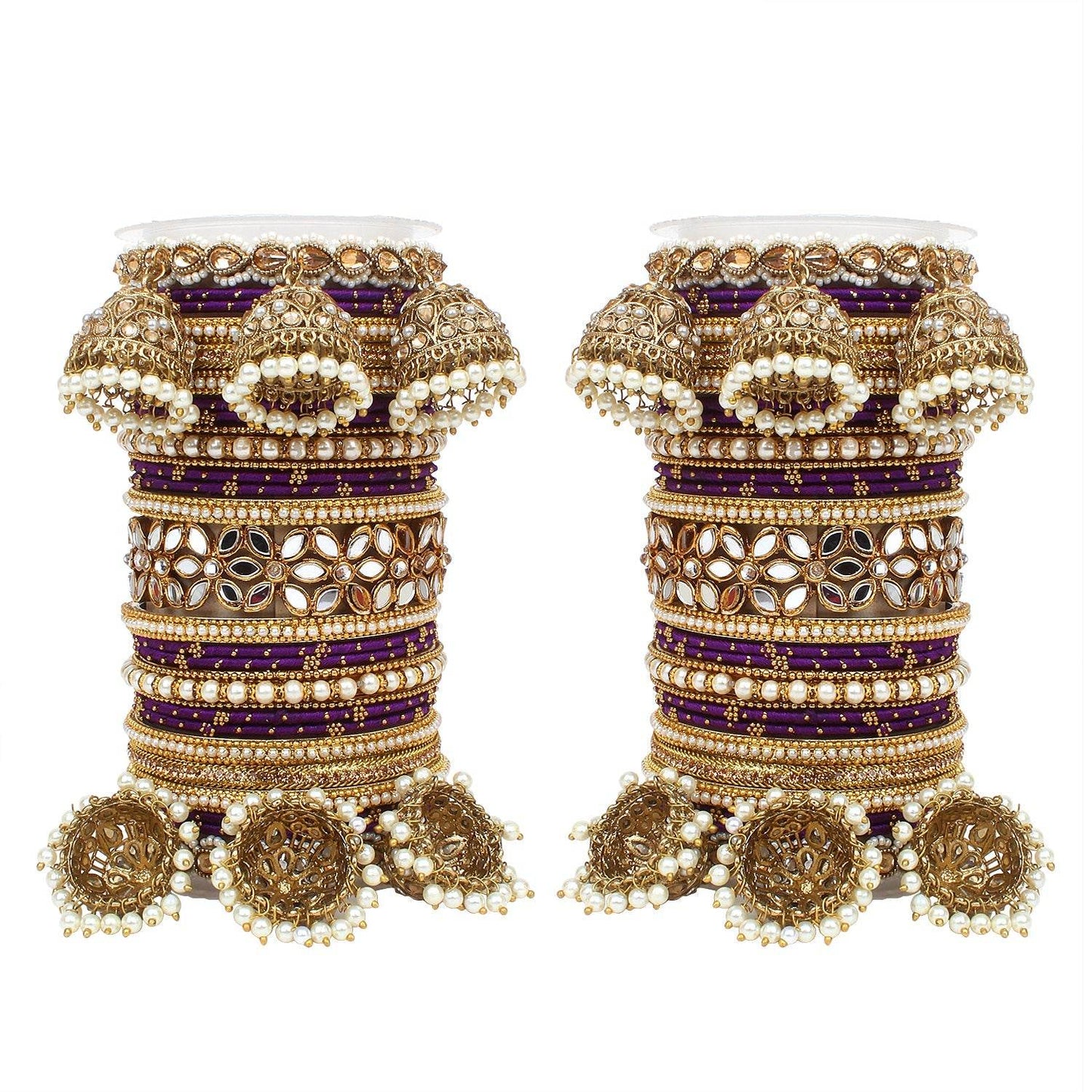 Traditional Jhumki Bangle Set with Thread Bangles and Mirror Kada Phalsa All Bangle Sets T4 Jewels