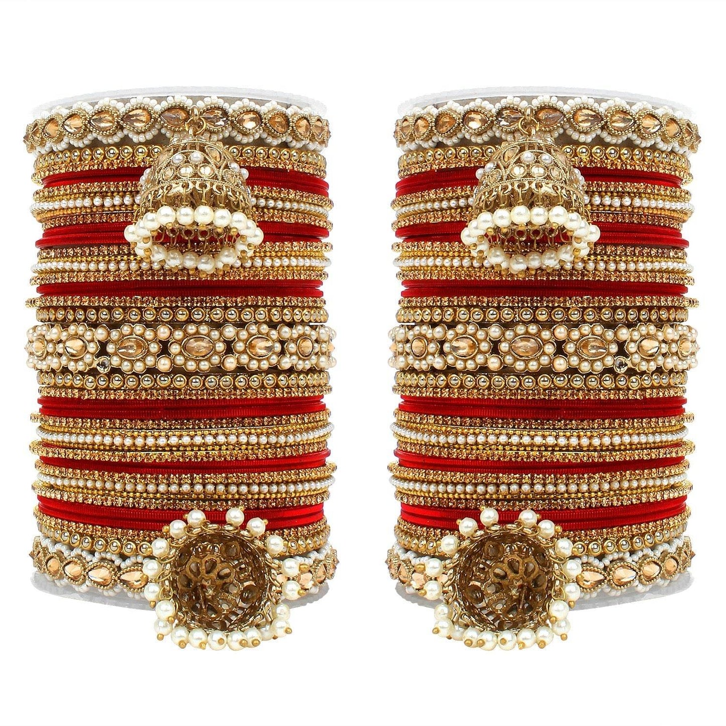 Set of 2 Rich Texture bangle set with Jhumki Borders by T4 Jewels Red All Bangle Sets T4 Jewels