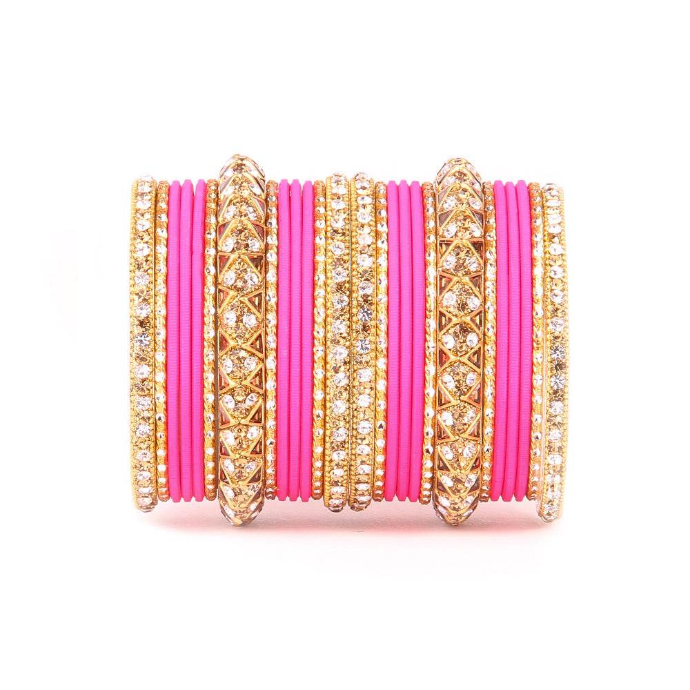Antique Lac Bracelet With Matte Finish Bangle Set For Women Fuchsia All Bangle Sets T4 Jewels
