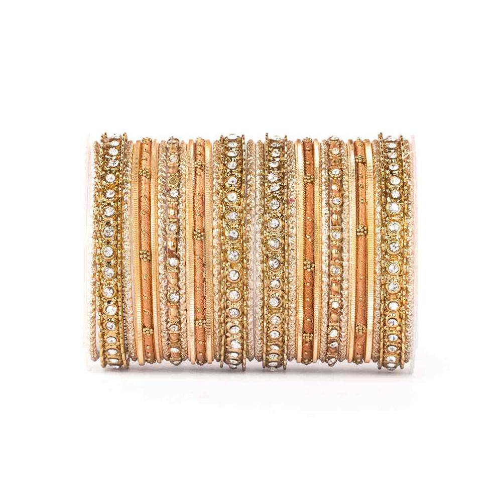 Elegant Colored Thread Bangle Set All Golden All Bangle Sets T4 Jewels