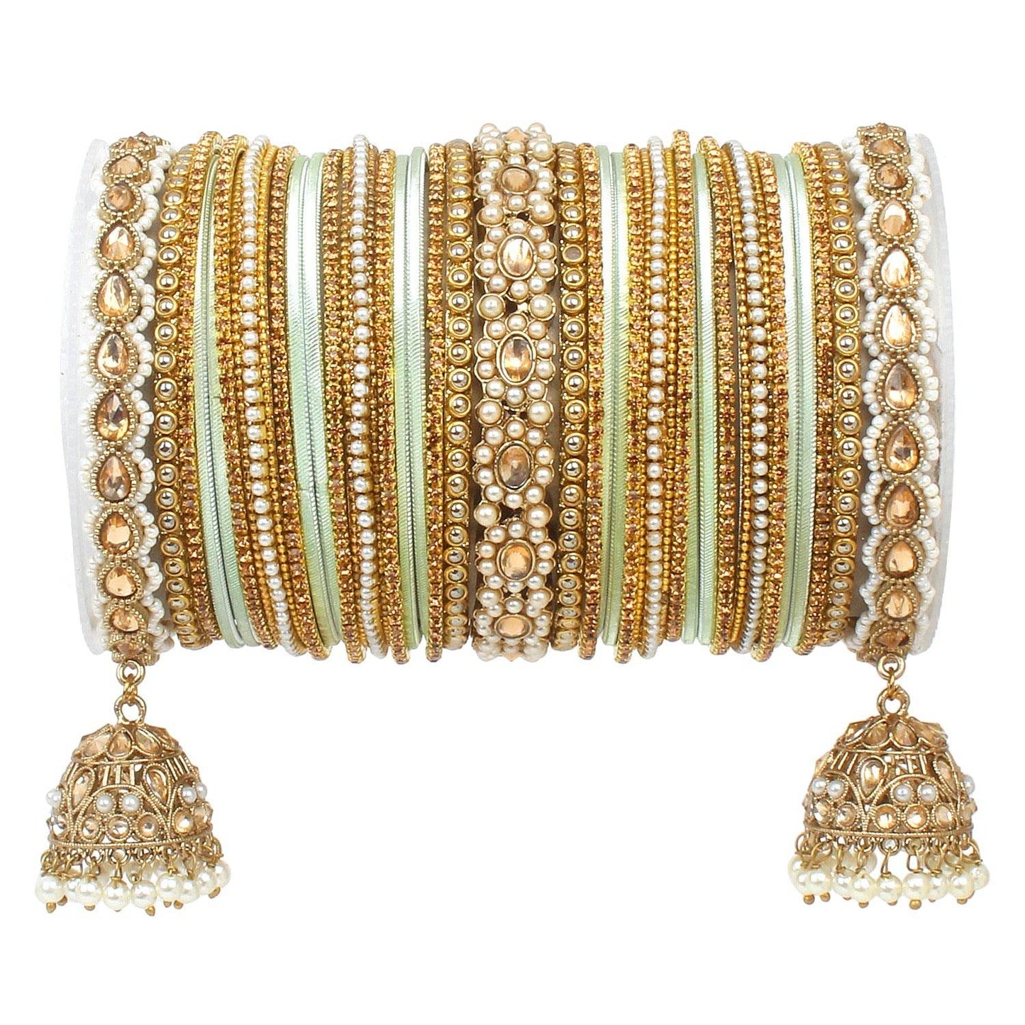 Rich Texture bangle set with Jhumki Borders by T4 Jewels for One Hand Pista All Bangle Sets T4 Jewels