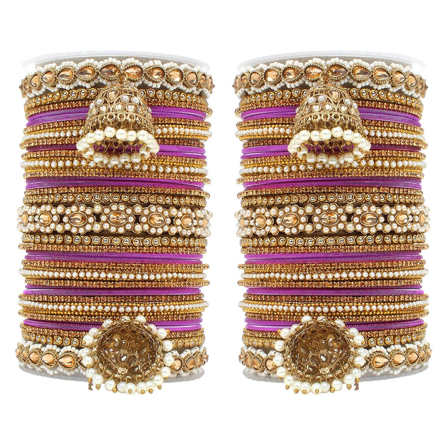 Set of 2 Rich Texture bangle set with Jhumki Borders by T4 Jewels Purple All Bangle Sets T4 Jewels