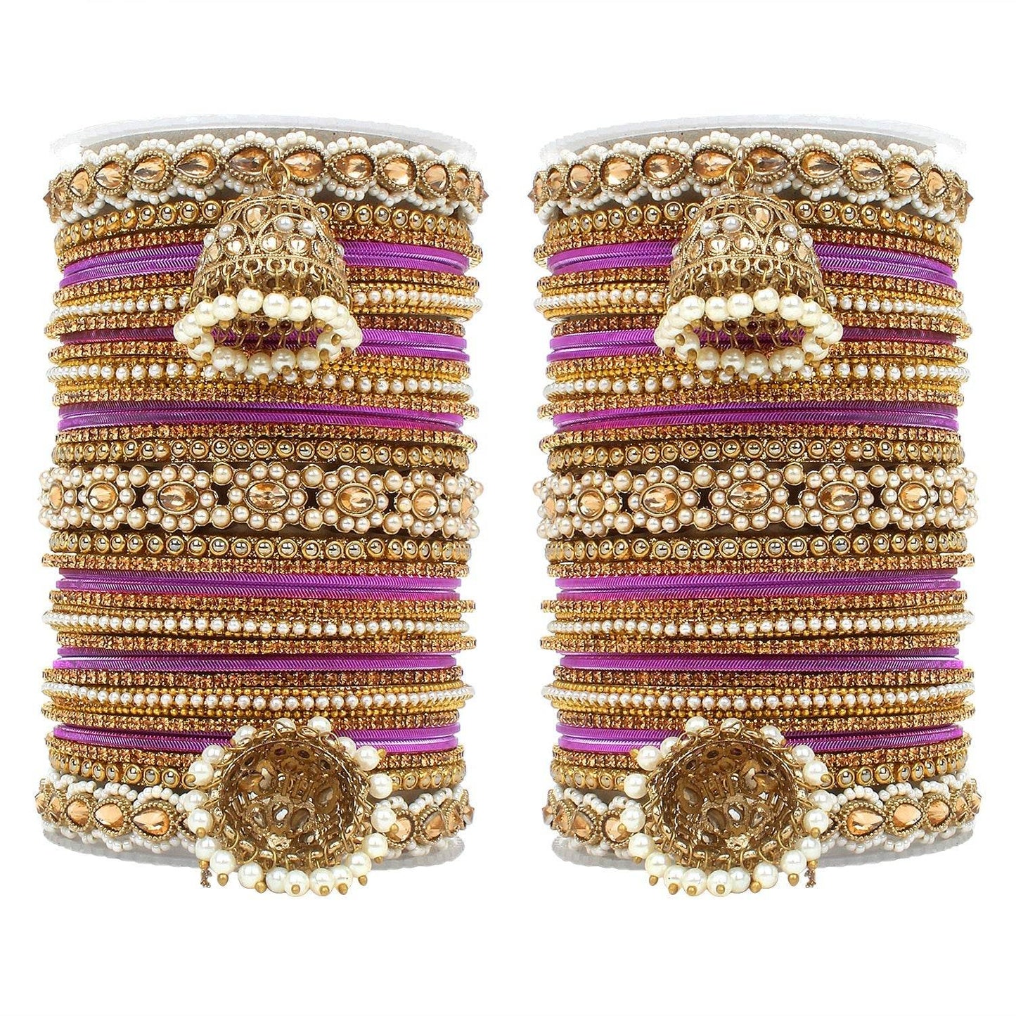 Set of 2 Rich Texture bangle set with Jhumki Borders by T4 Jewels Purple All Bangle Sets T4 Jewels