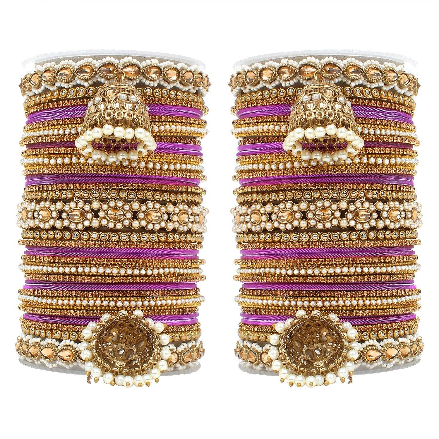 Set of 2 Rich Texture bangle set with Jhumki Borders by T4 Jewels Purple All Bangle Sets T4 Jewels