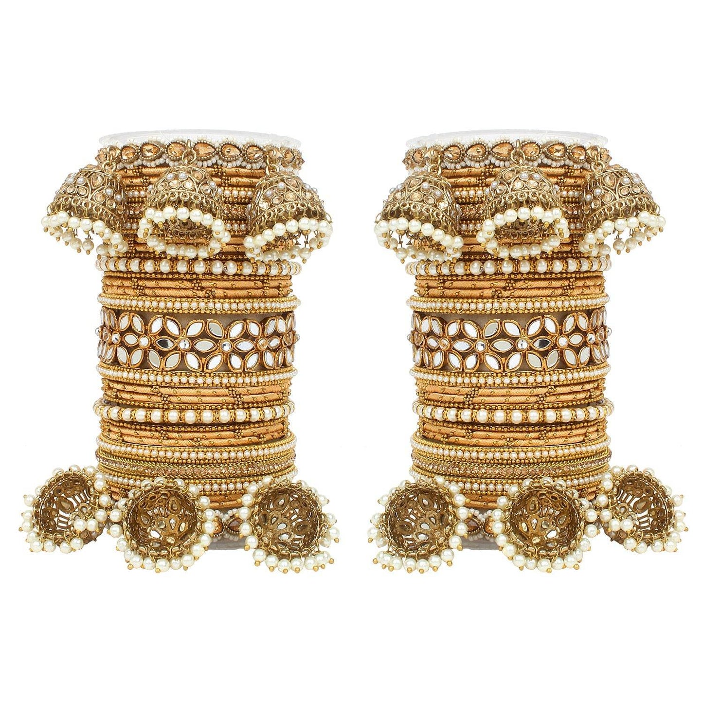 Traditional Jhumki Bangle Set with Thread Bangles and Mirror Kada Golden All Bangle Sets T4 Jewels